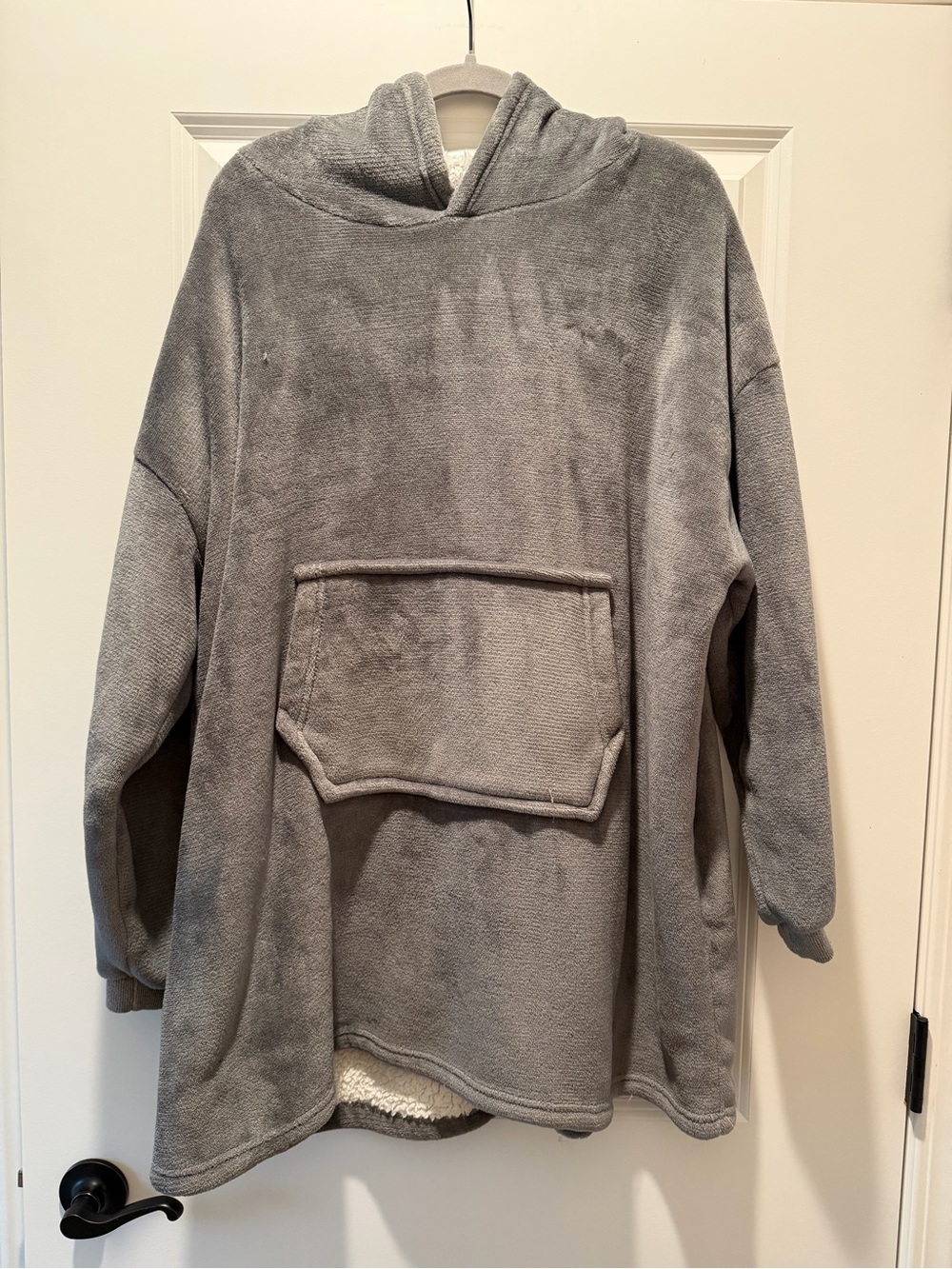 Cozy Oversized Hooded Sherpa Pullover - Gray
